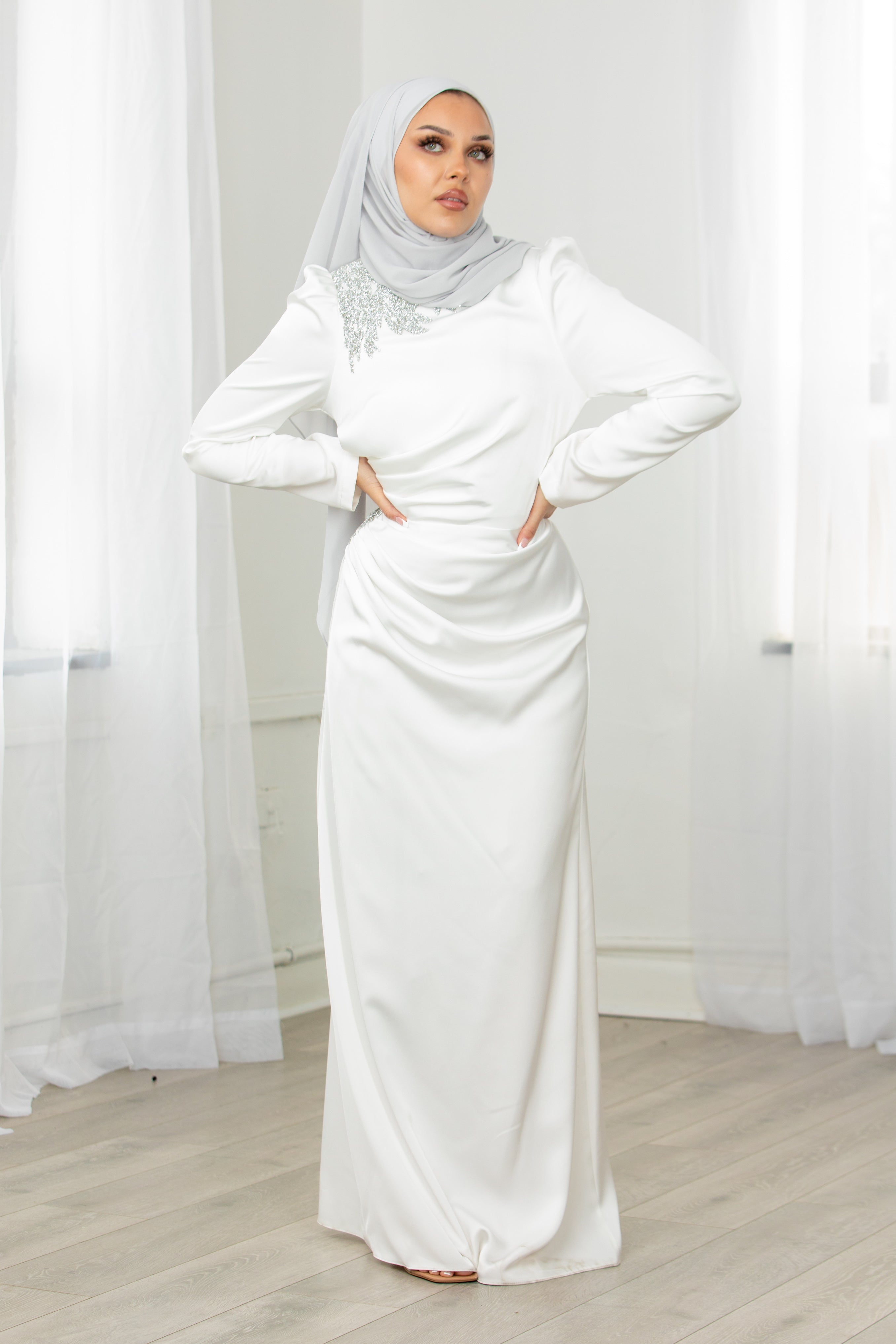 Anastasia Satin Dress - White