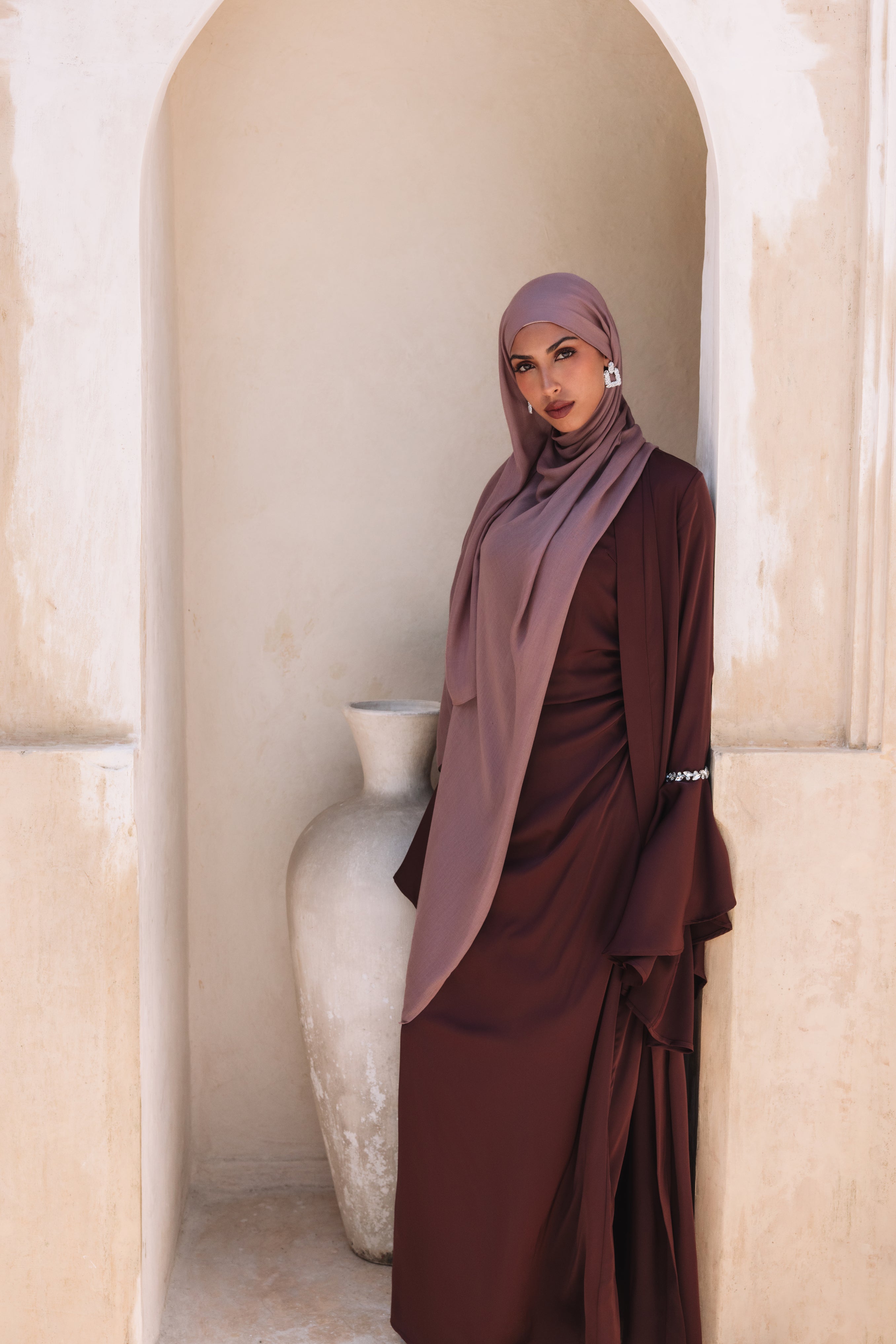 Lana Crystal Abaya Set - Deep Red