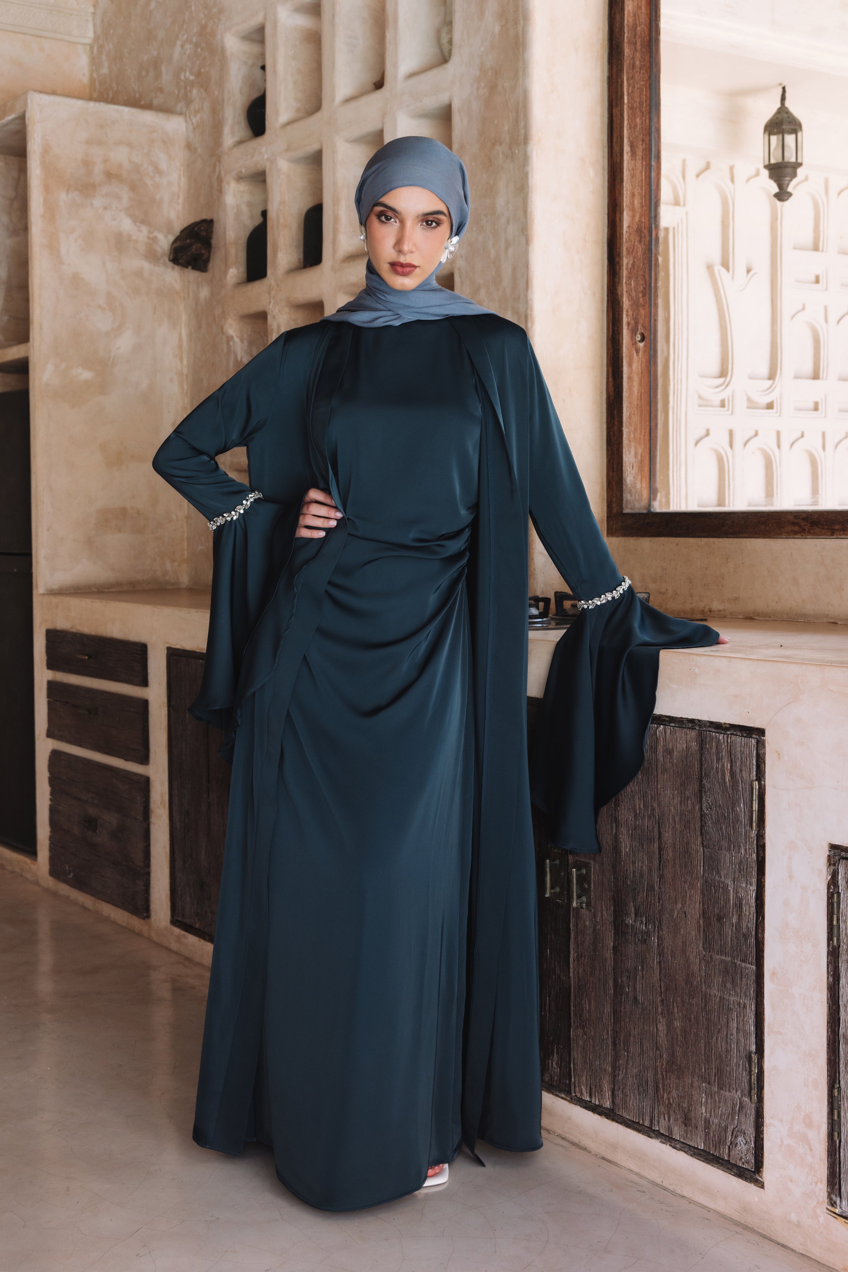 Lana Crystal Abaya Set - Navy