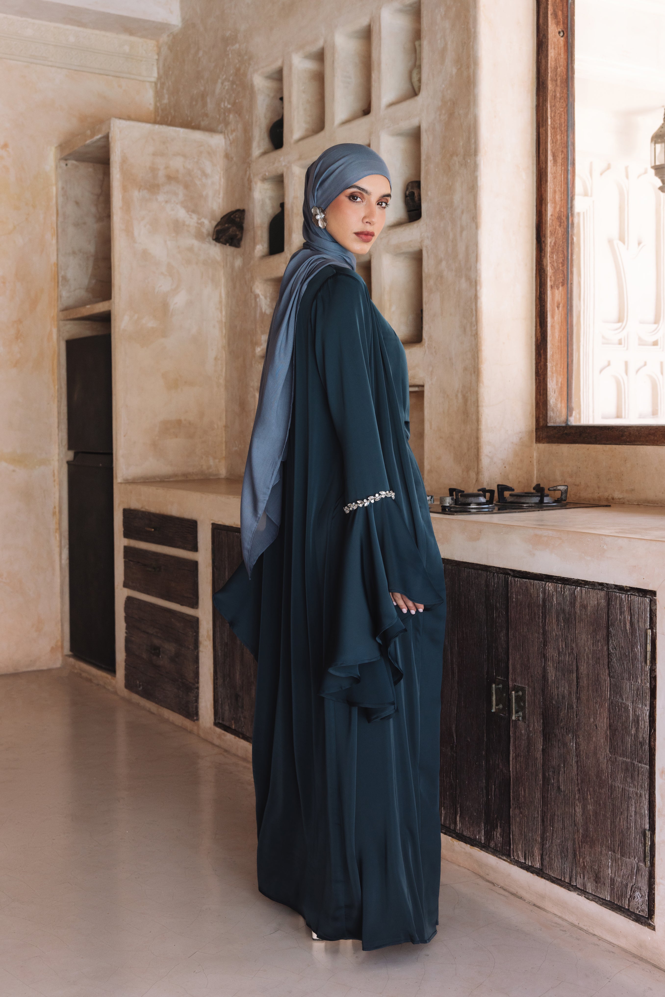 Lana Crystal Abaya Set - Navy