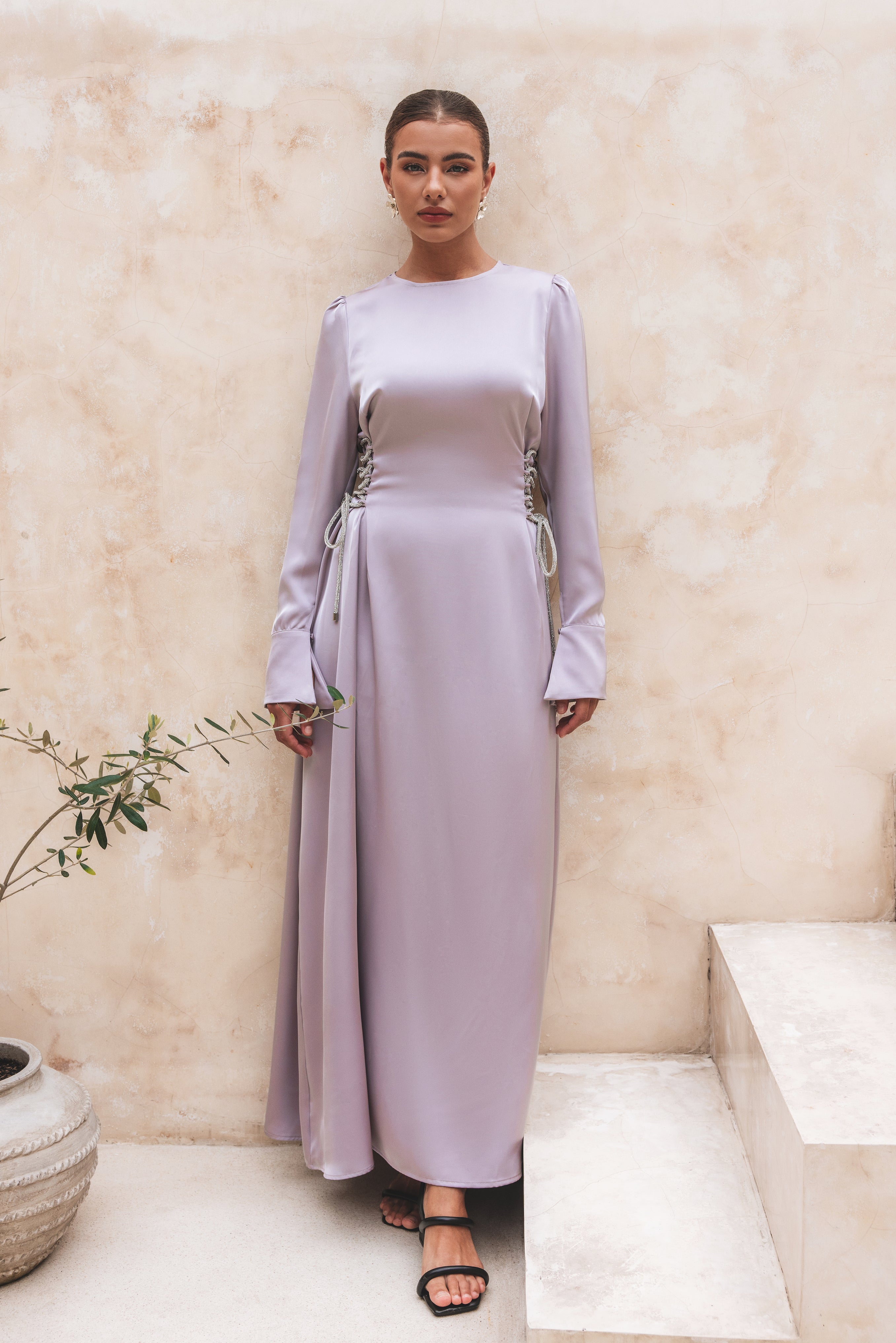 Crystal Lace-Up Maxi - Dusty Lilac