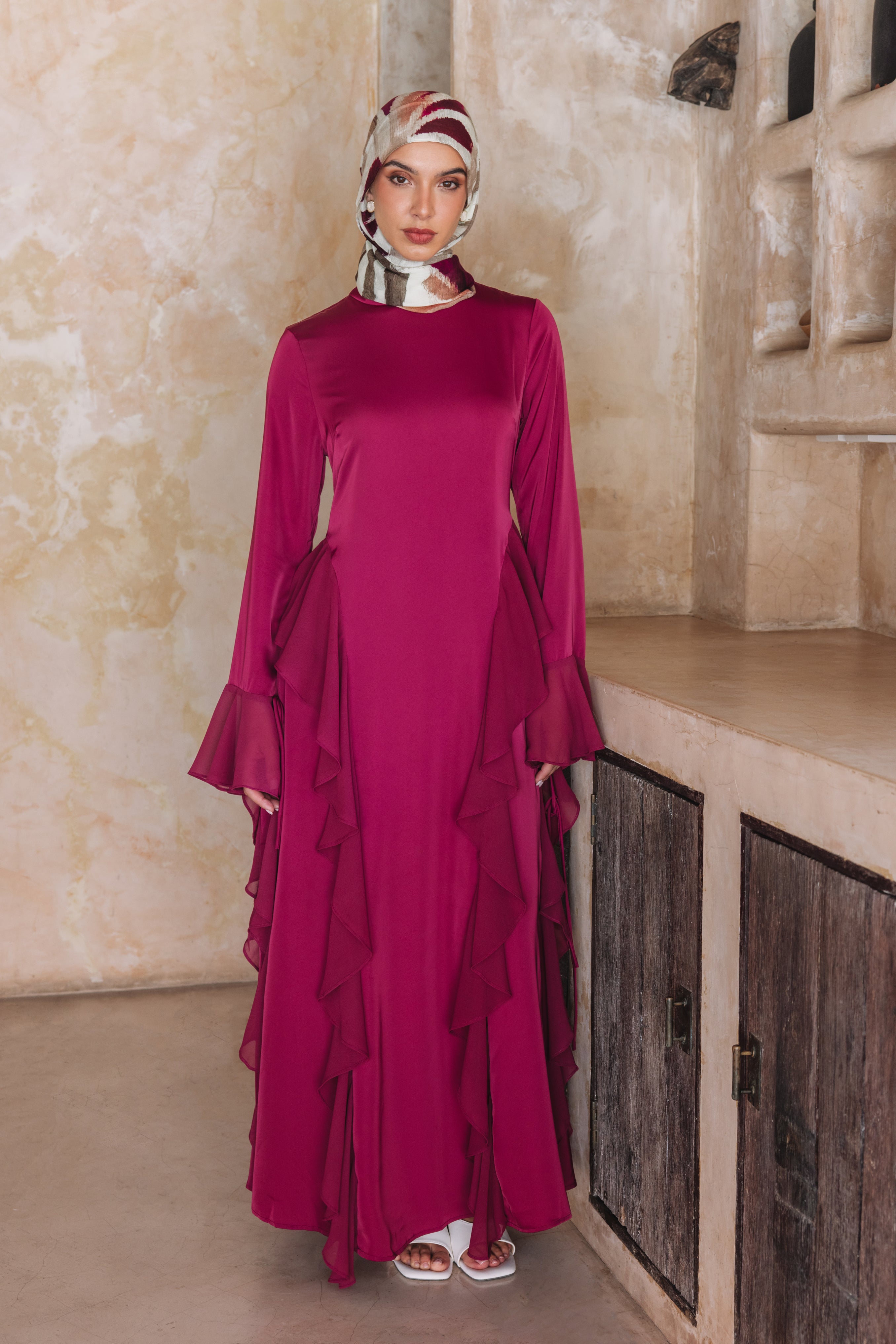 Alyah Satin Maxi Dress - Malbec