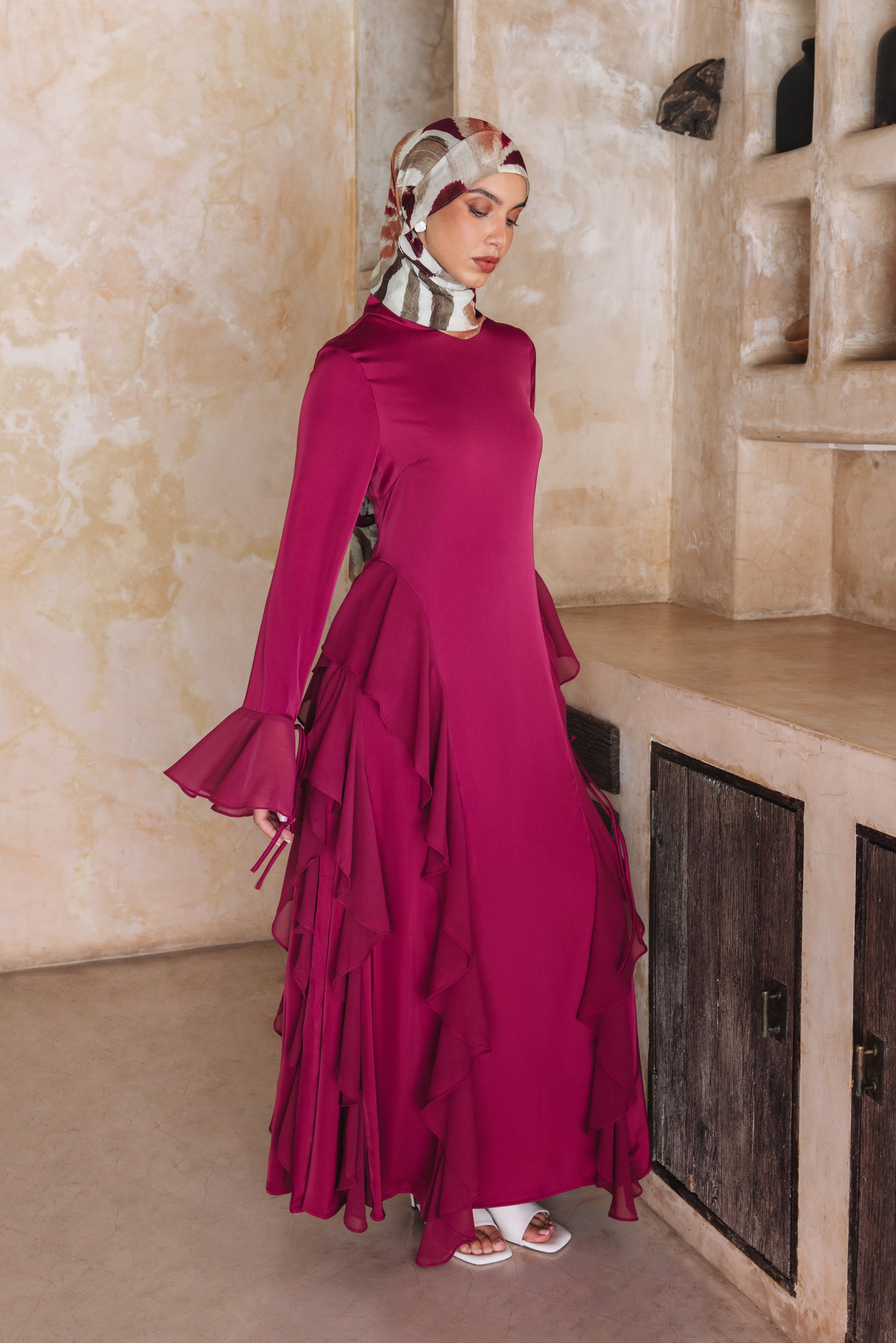 Alyah Satin Maxi Dress - Malbec