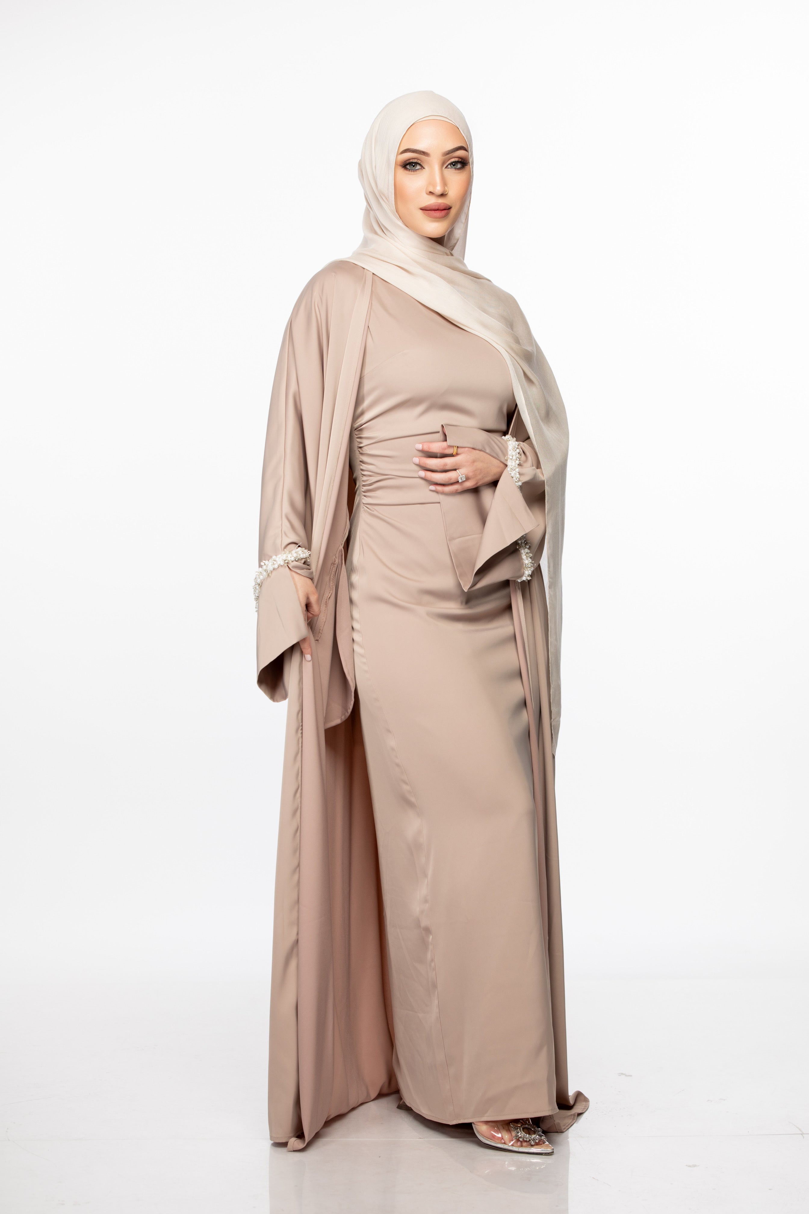 Isabella Pearl Abaya Set - Sand