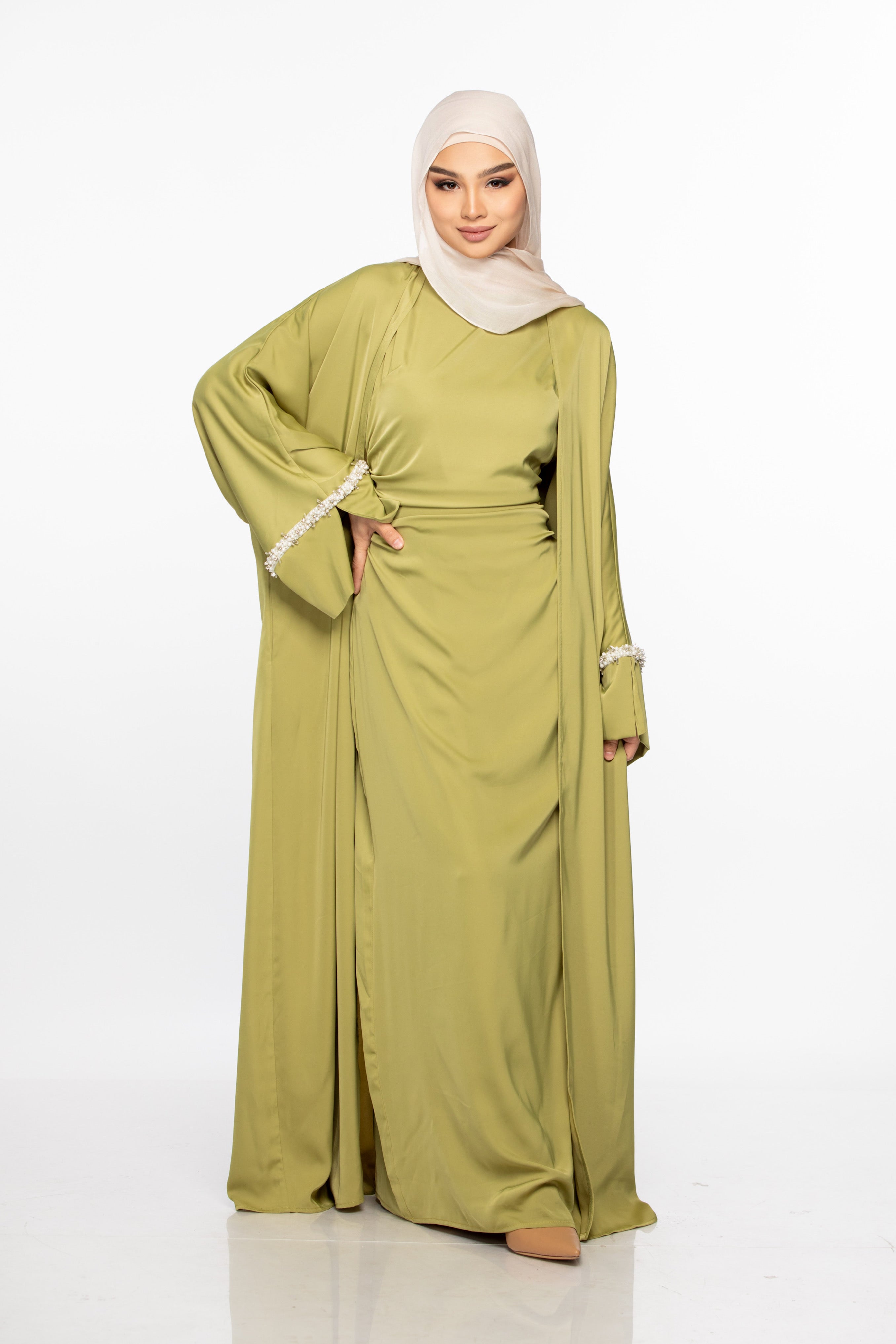 Isabella Pearl Abaya Set - Cypress Green