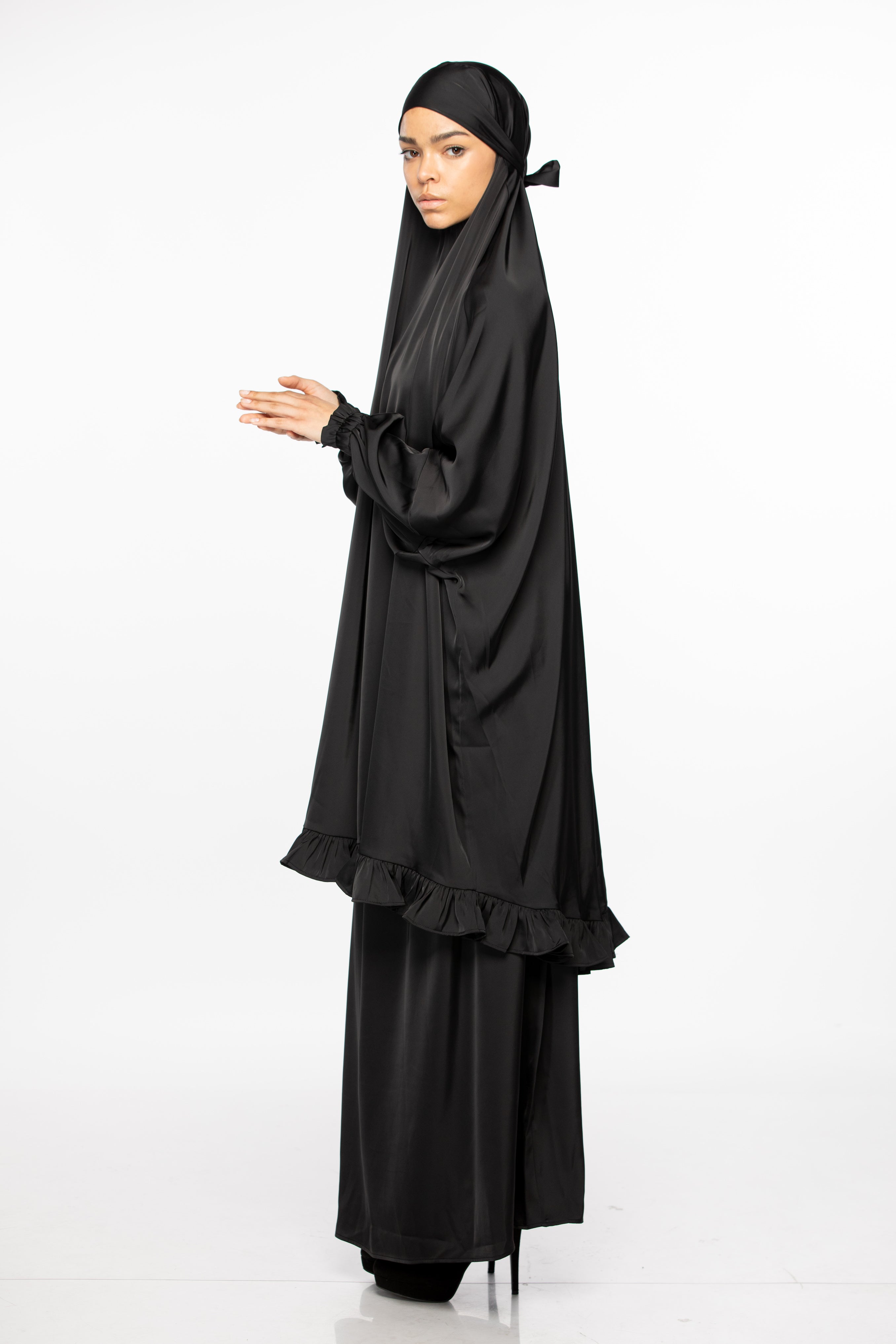 3 pc Satin Prayer Set - Jet Black