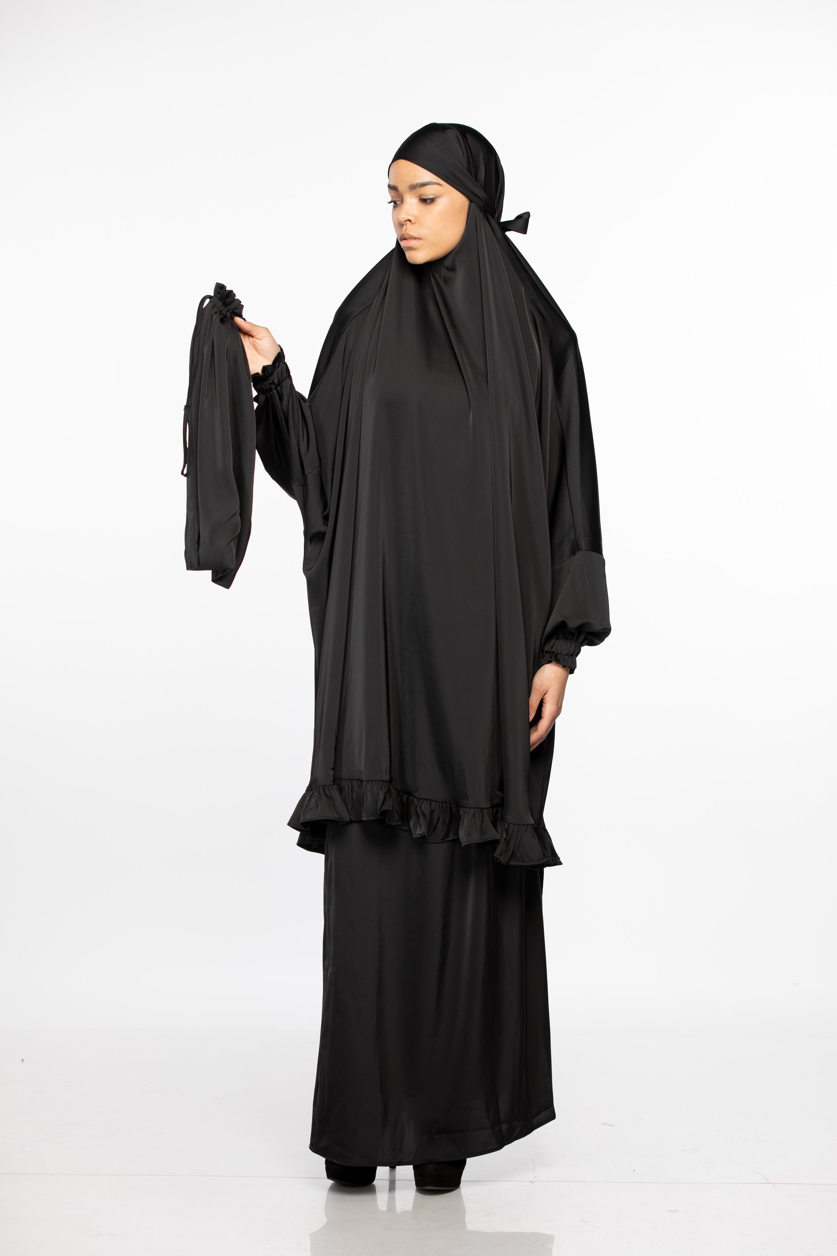 3 pc Satin Prayer Set - Jet Black