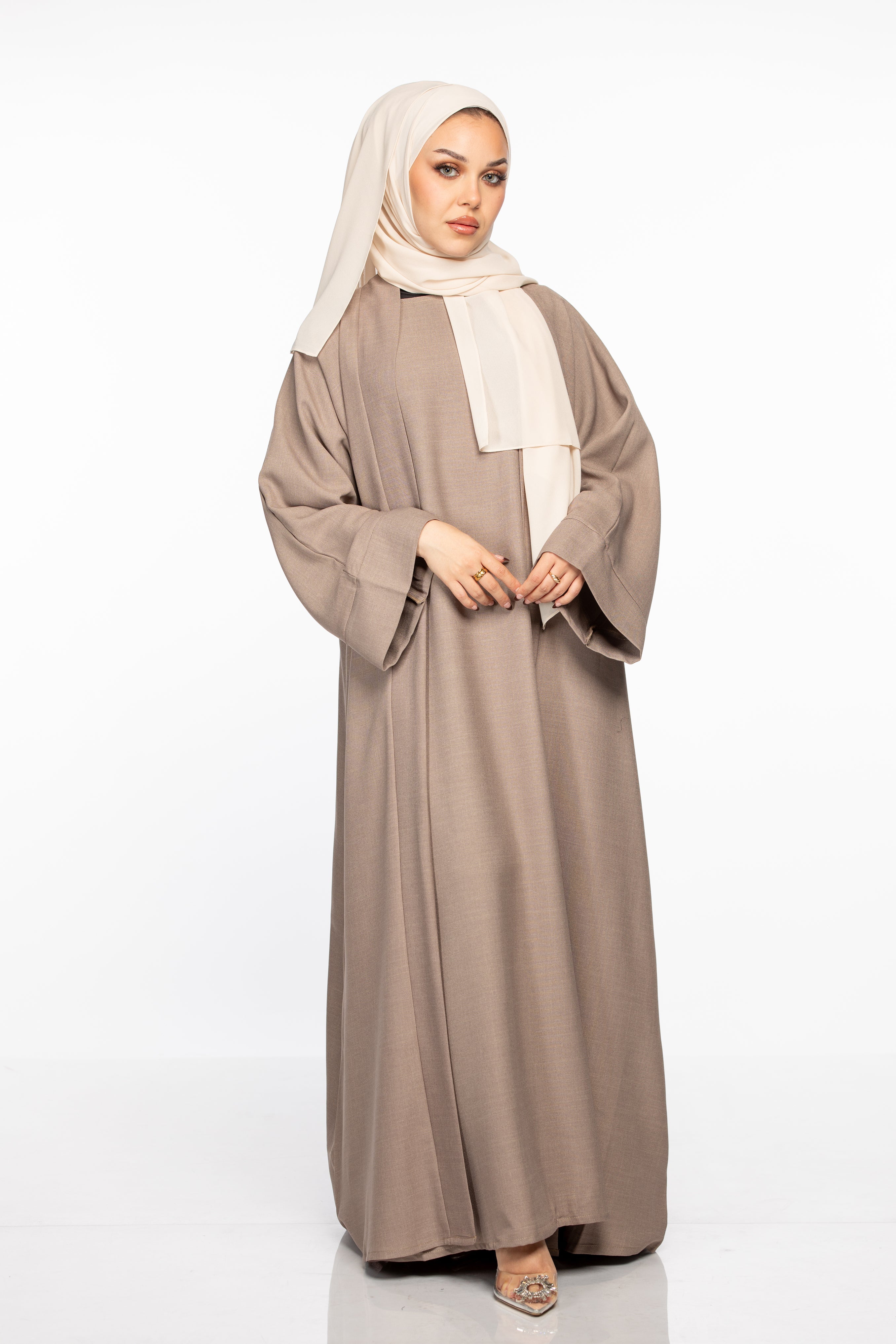 Israa Textured Abaya Set - Taupe