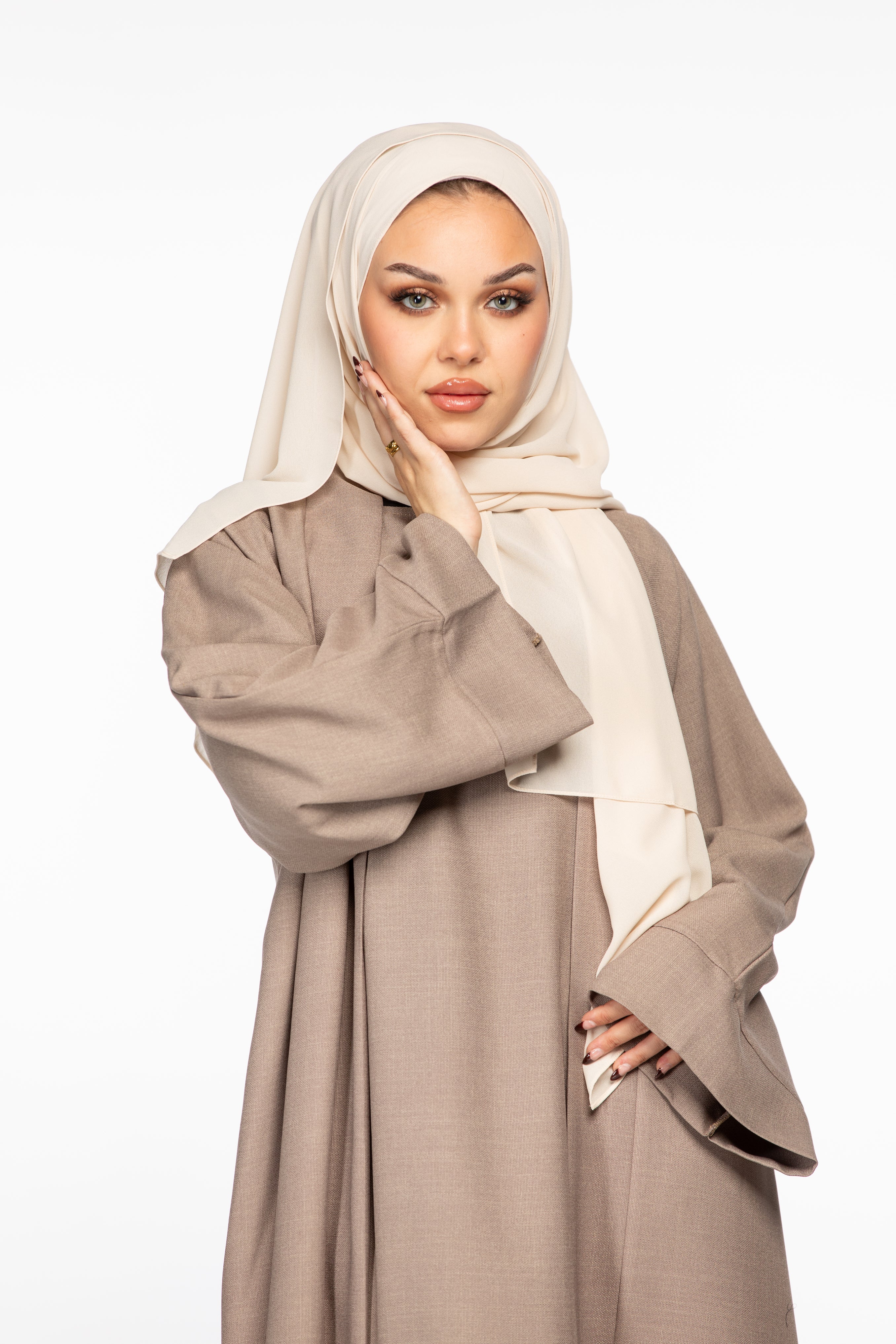 Israa Textured Abaya Set - Taupe