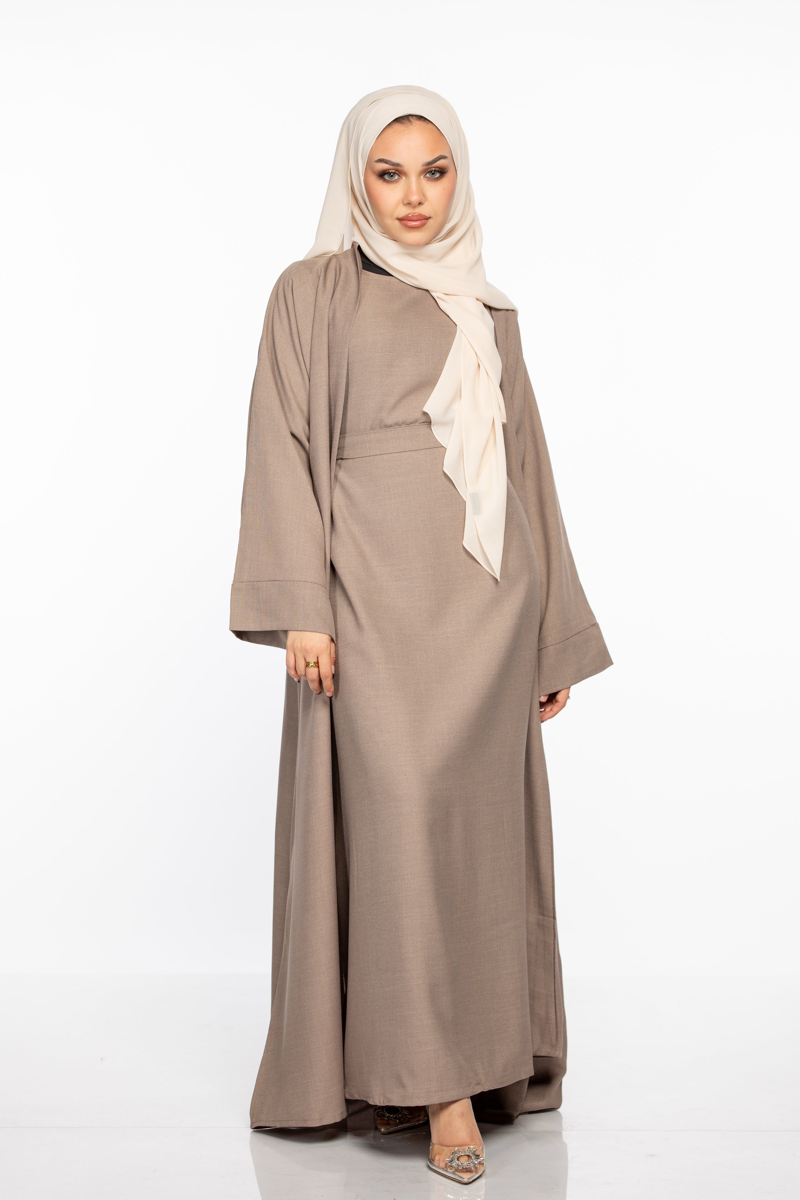 Israa Textured Abaya Set - Taupe