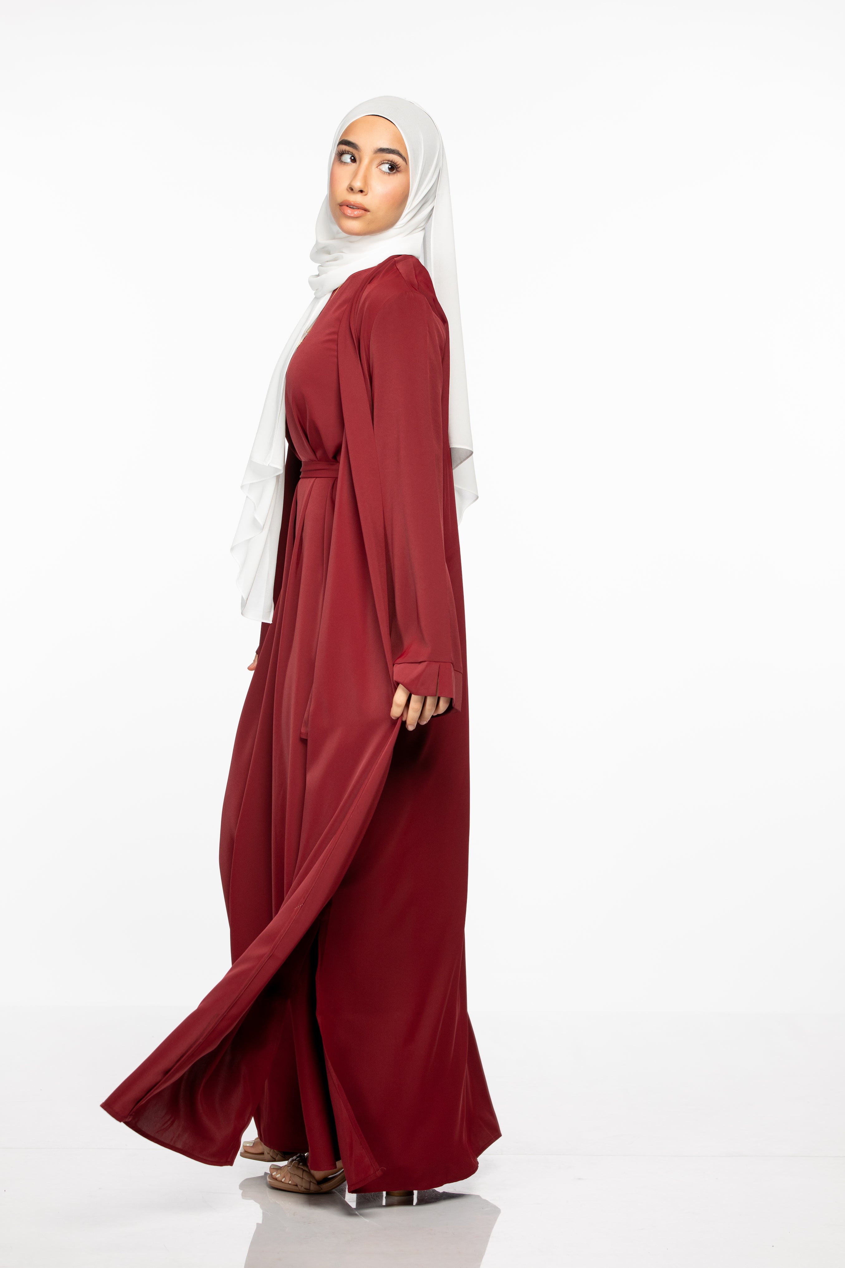 Marwa 3 piece Abaya Set - Maroon