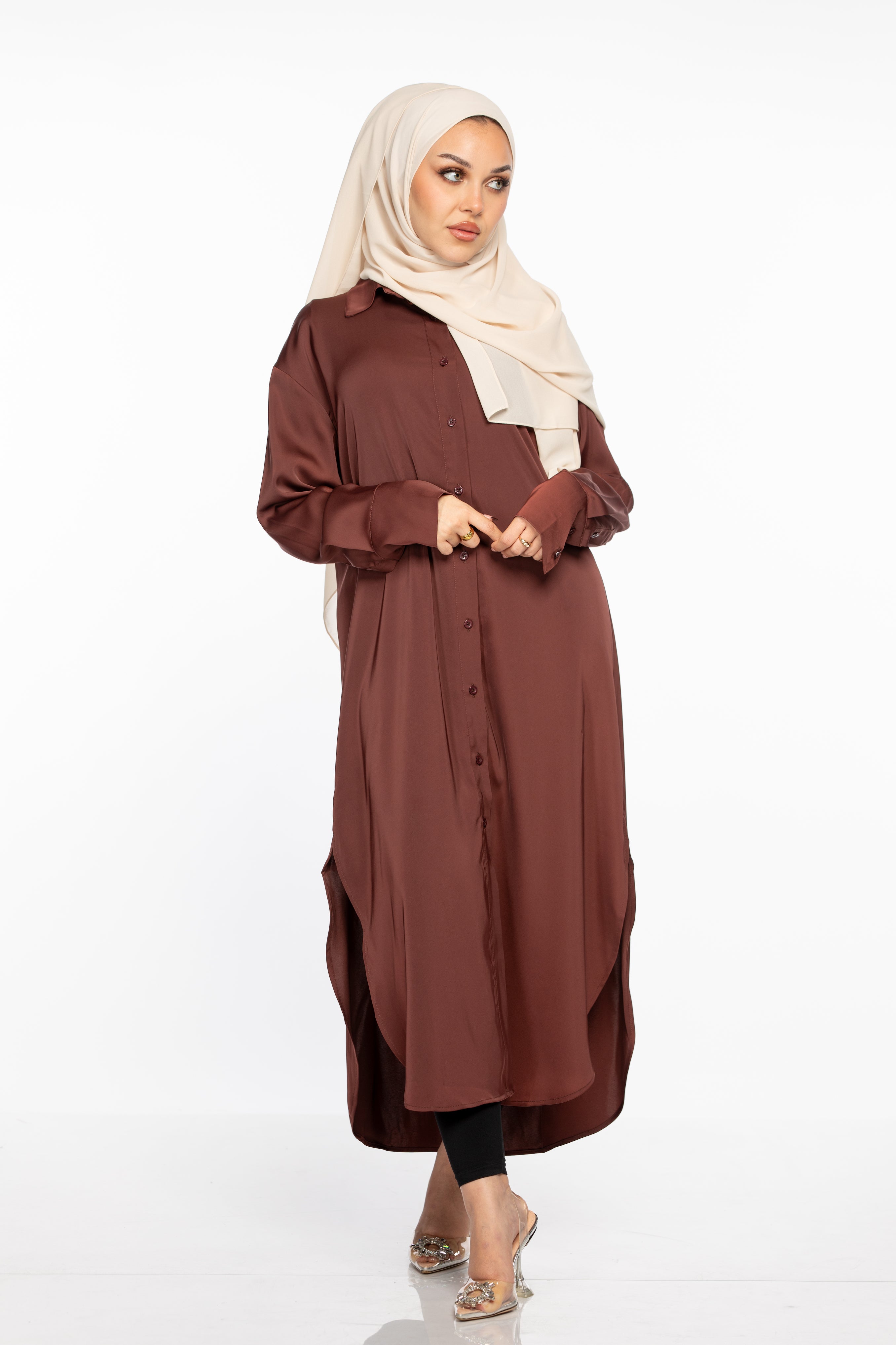 Laila Oversized Shirt Dress - Maroon