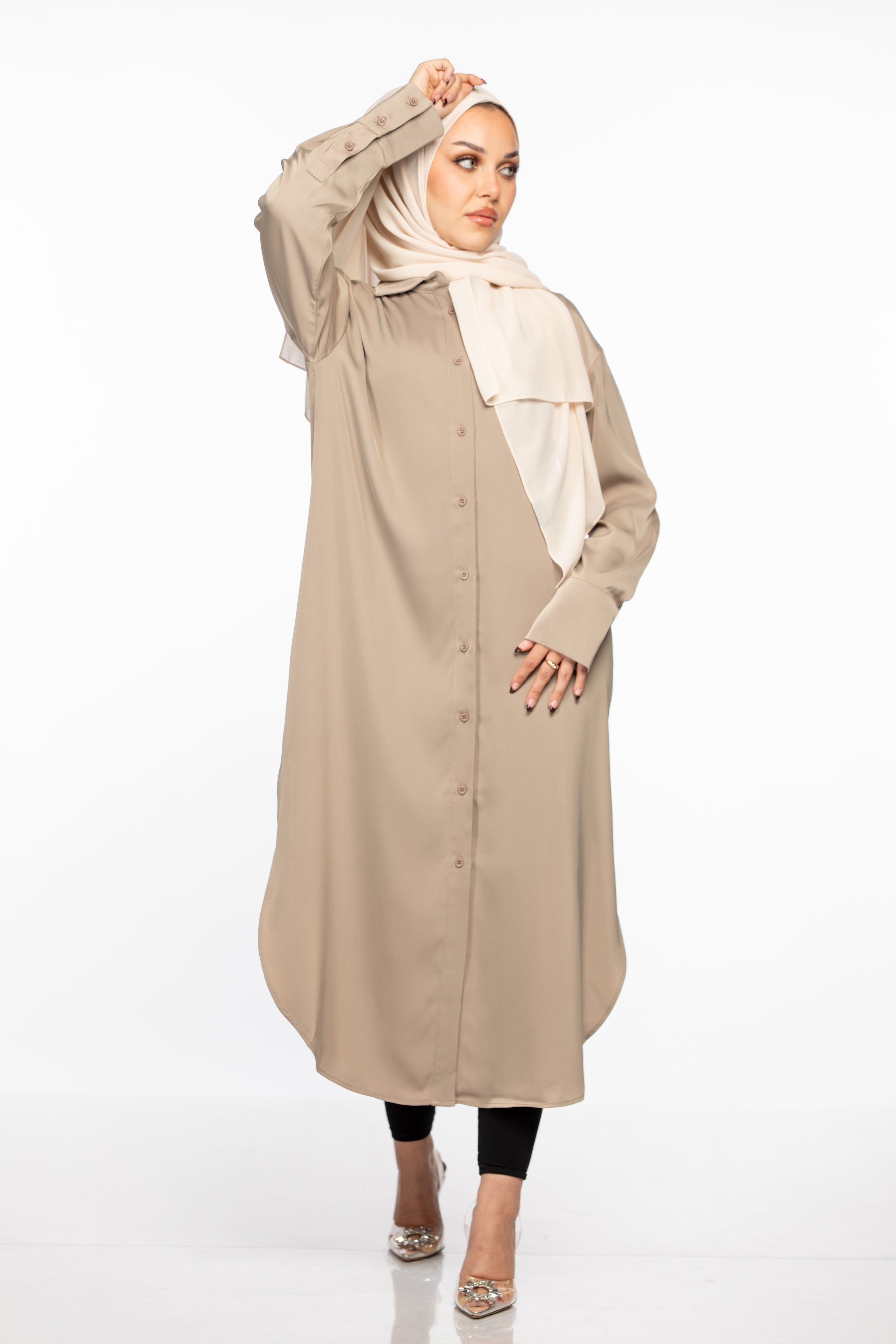 Laila Oversized Shirt Dress - Nude