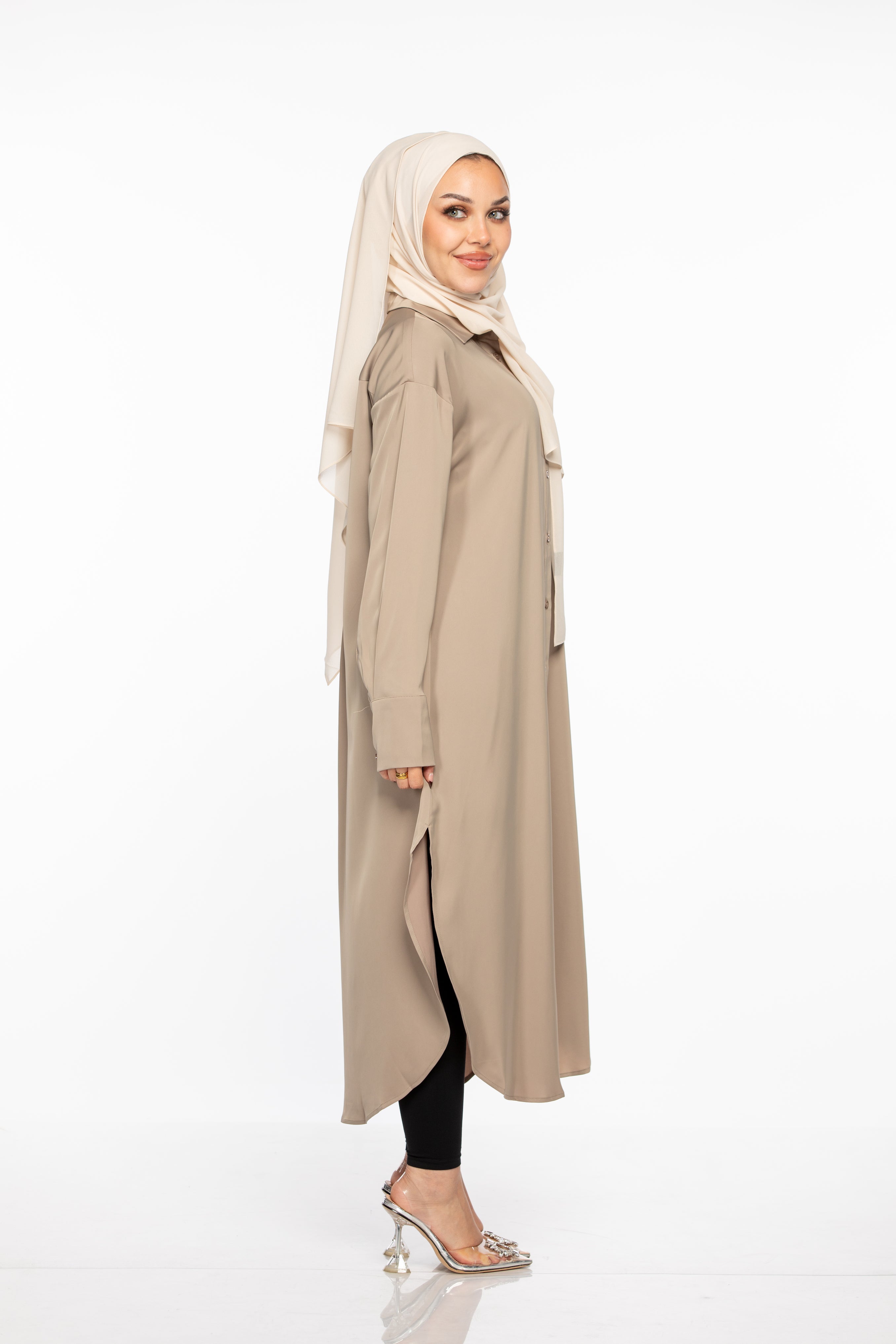 Laila Oversized Shirt Dress - Nude