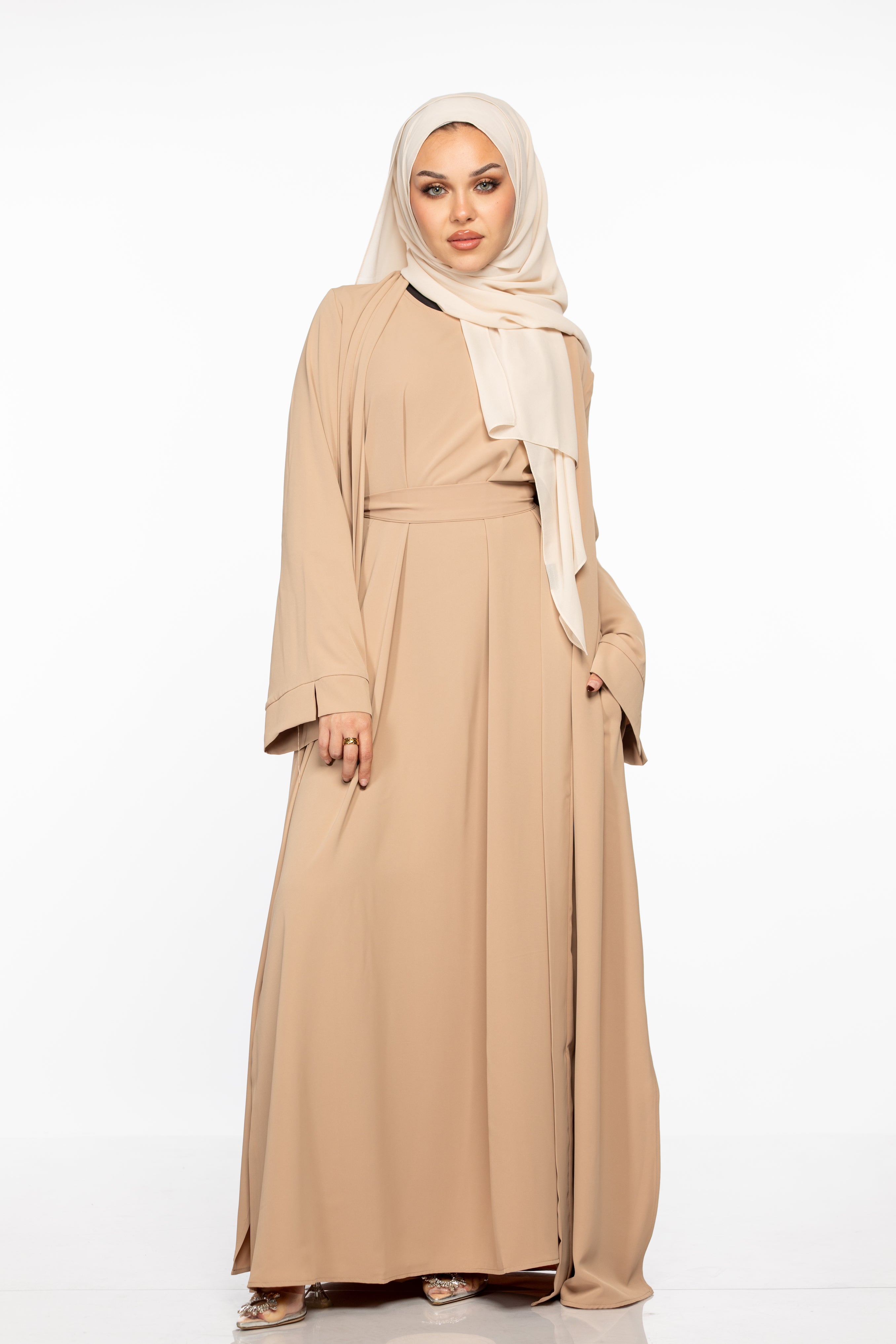 Marwa 3 piece Abaya Set - Tan