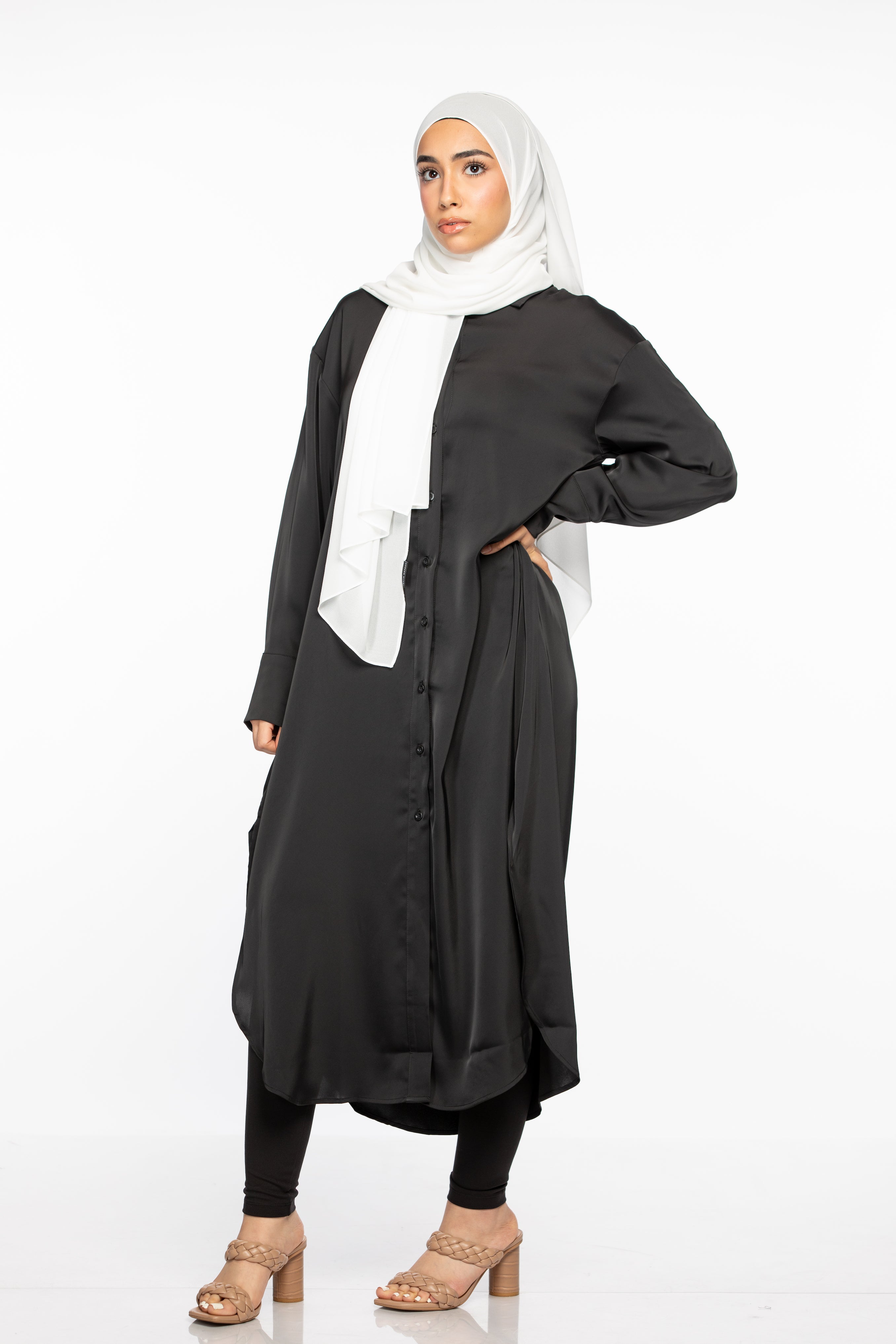 Laila Oversized Shirt Dress - Black