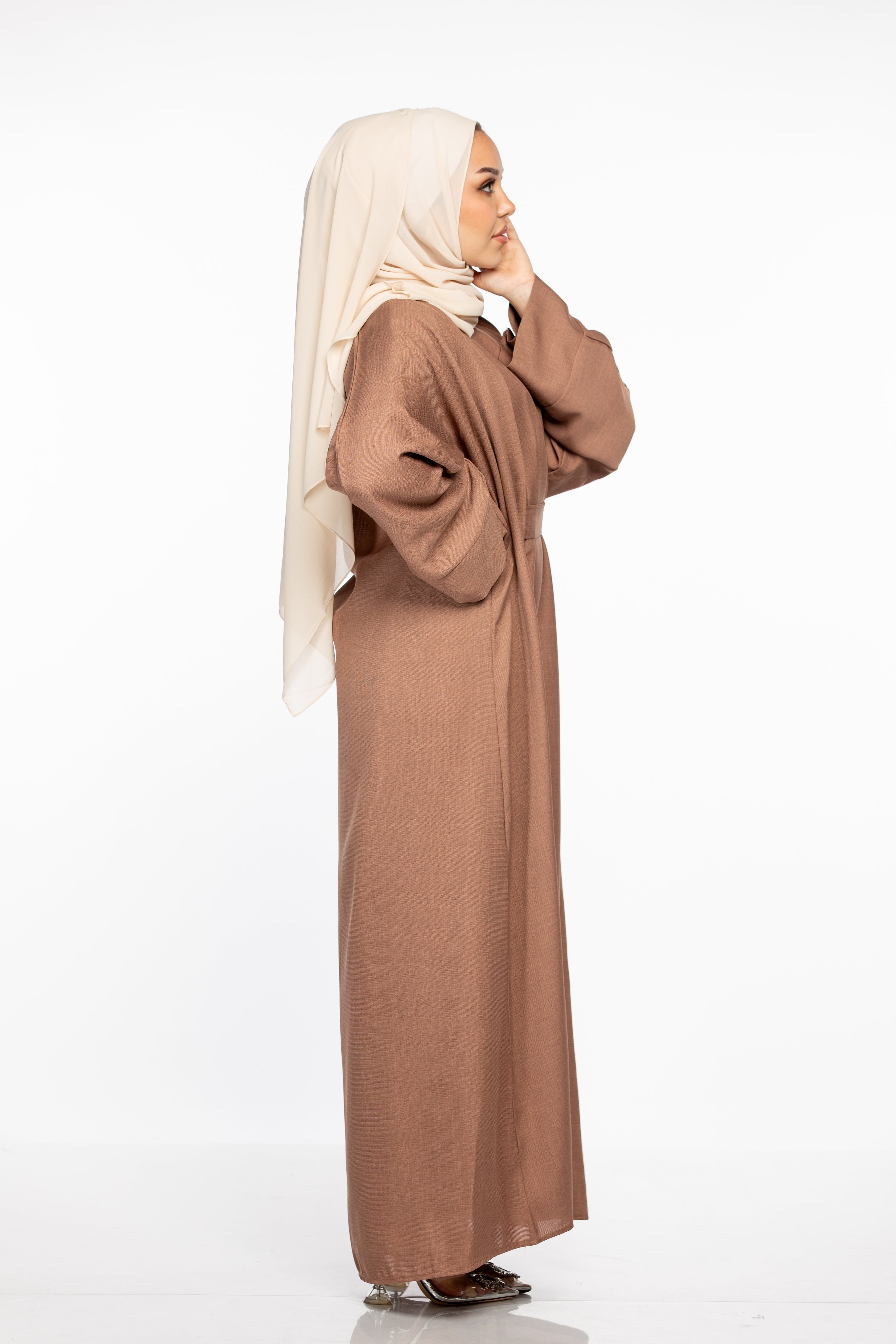 Israa Textured Abaya Set - Mocha