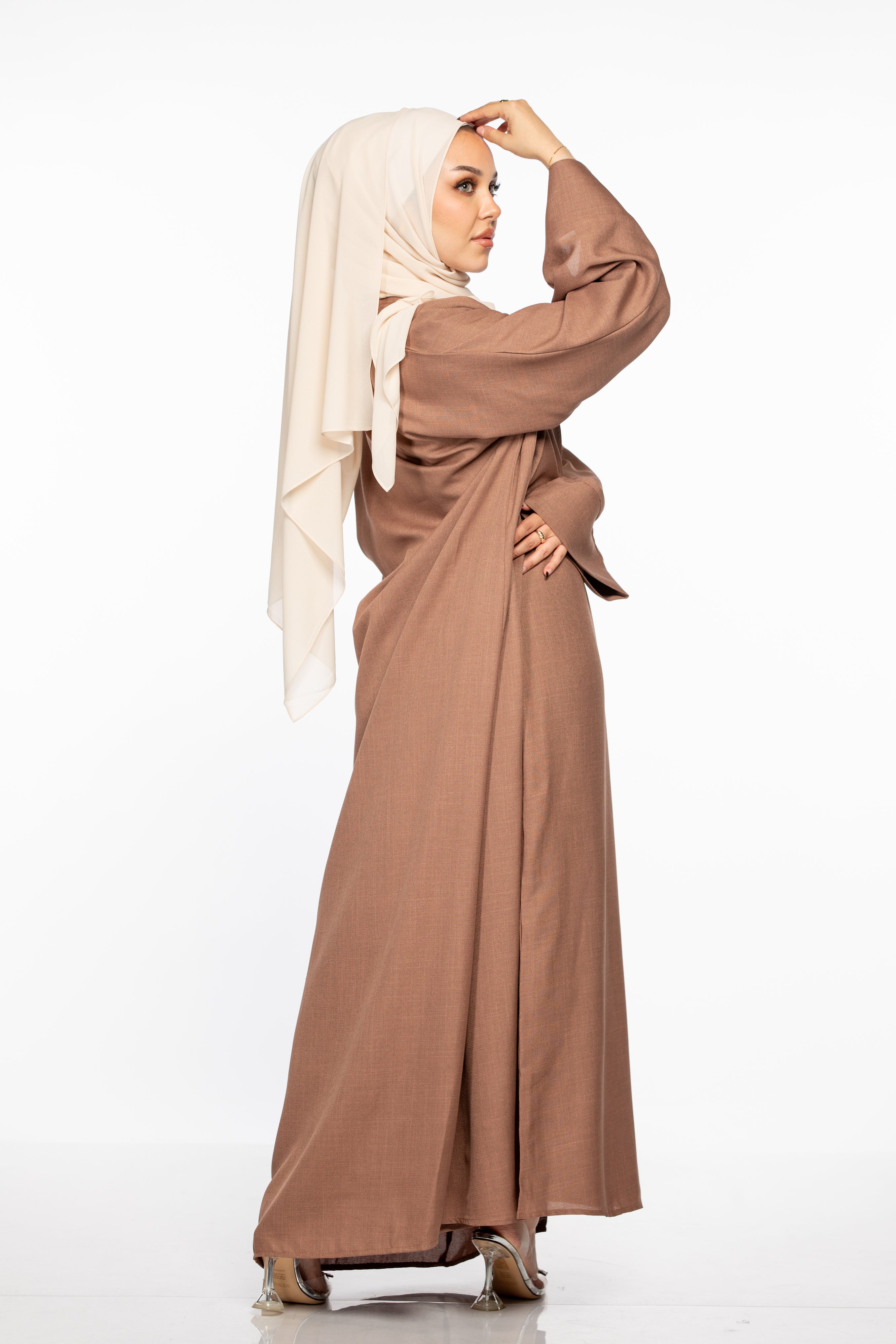 Israa Textured Abaya Set - Mocha