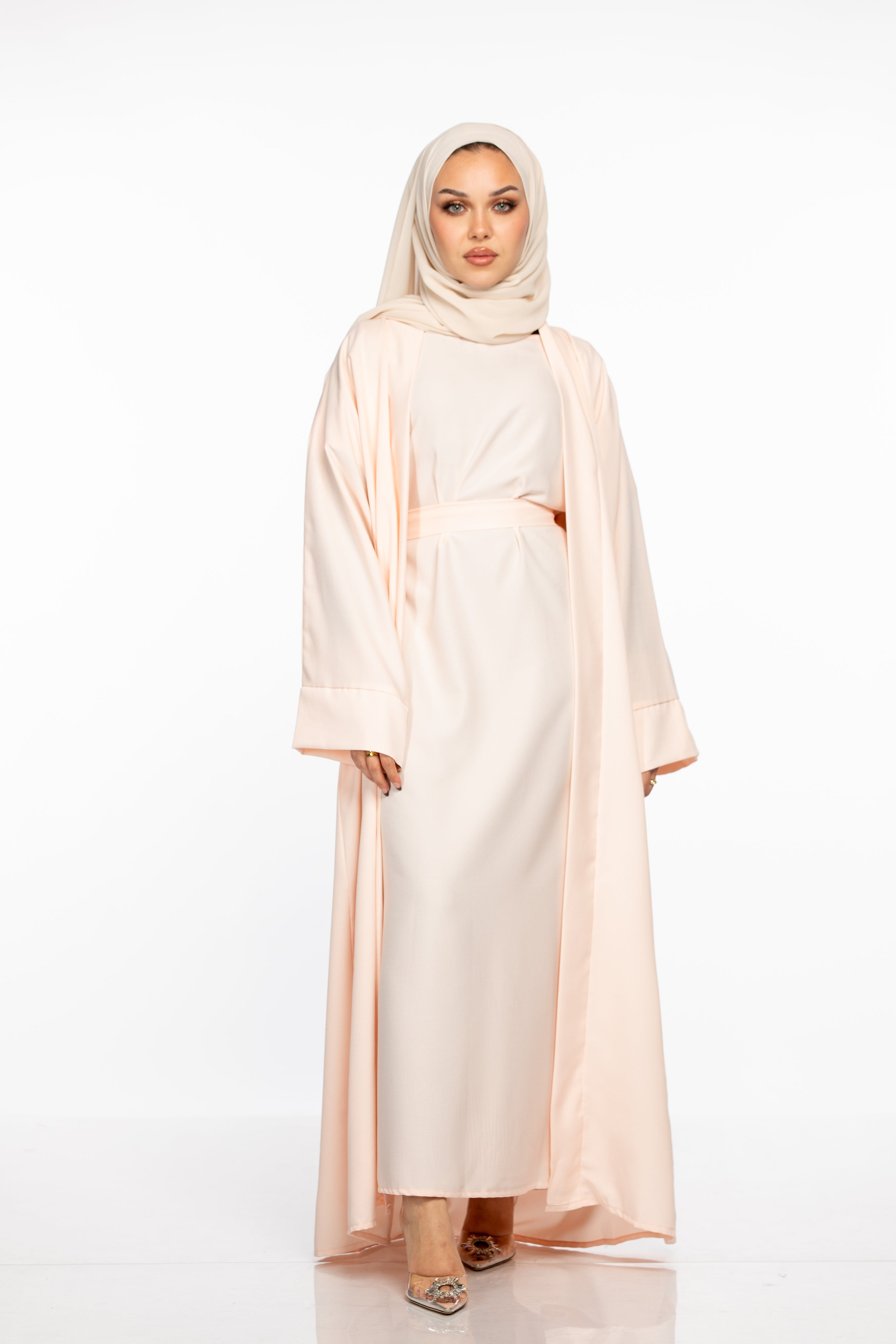 Israa Textured Abaya Set - Misty Rose