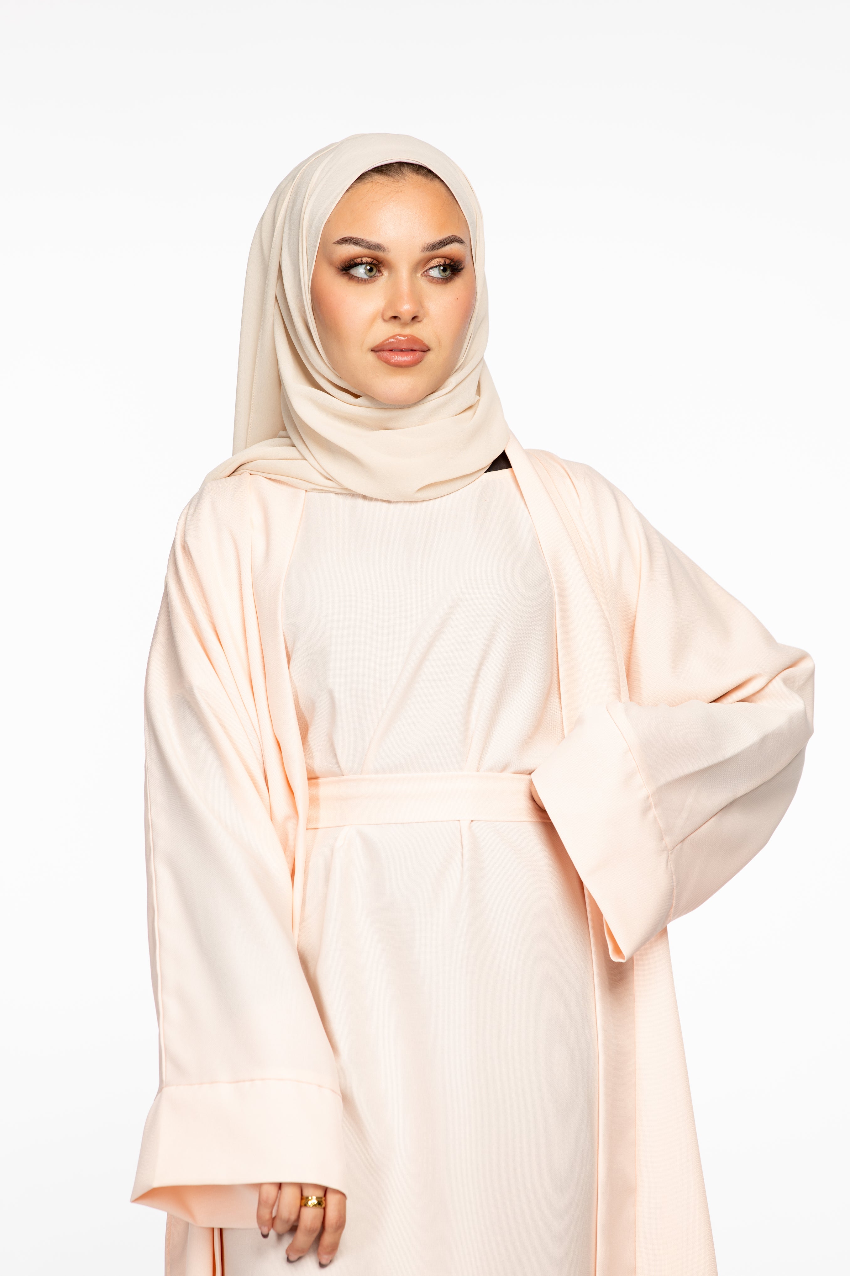 Israa Textured Abaya Set - Misty Rose